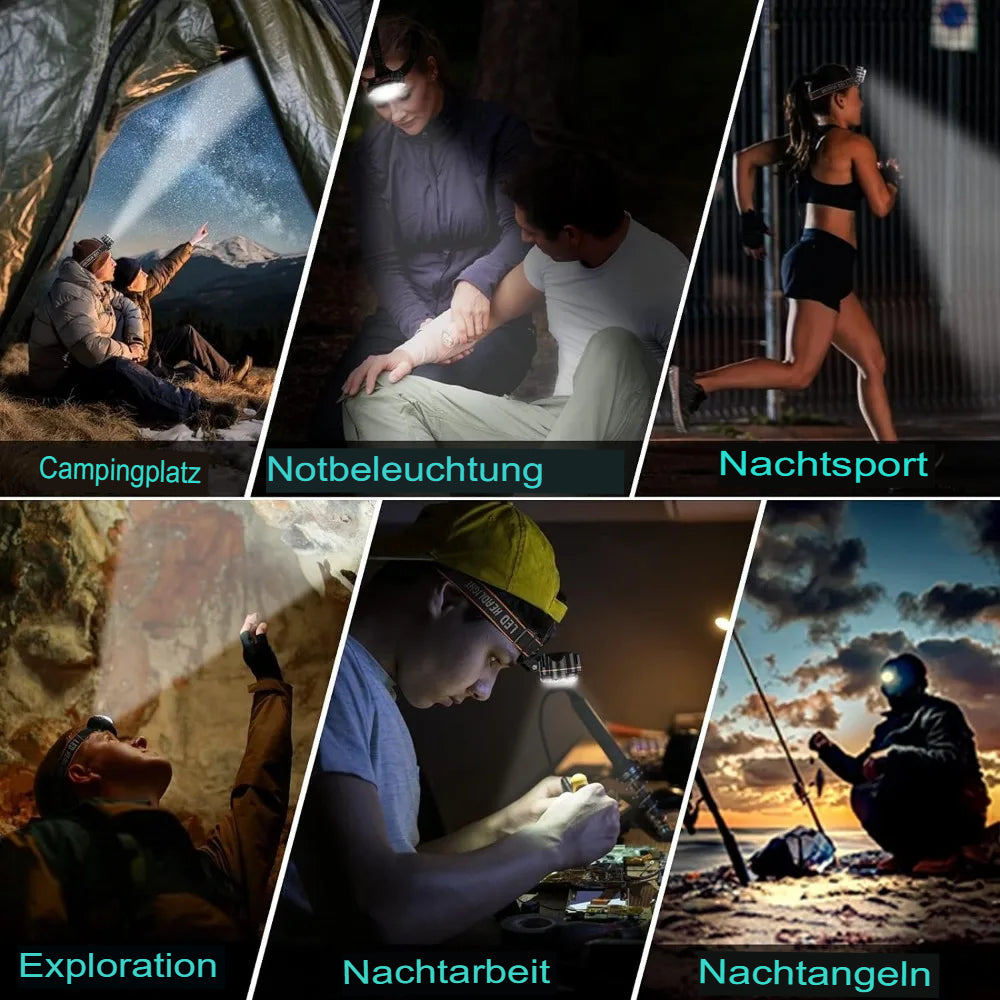 Superhelle LED Stirnlampe mit USB-Aufladung | IPX4 Wasserdicht