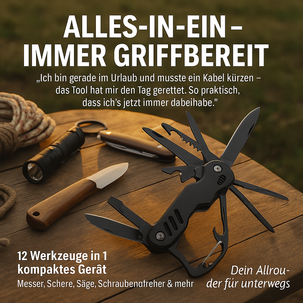 Multitool 12 in 1: Dein smarter Helfer für Camping & Alltag