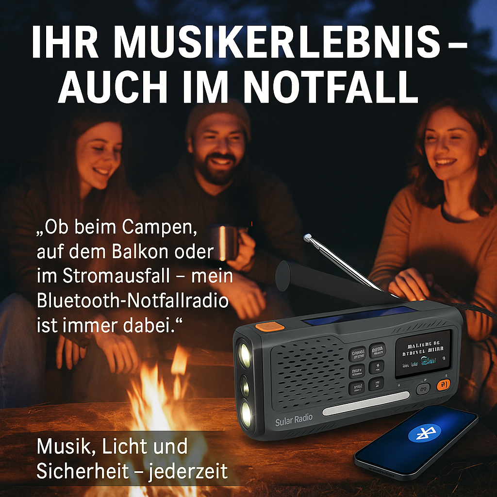 DAB/FM Notfallradio 4500mAh – Solar, Handkurbel, SOS-Alarm, Bluetooth