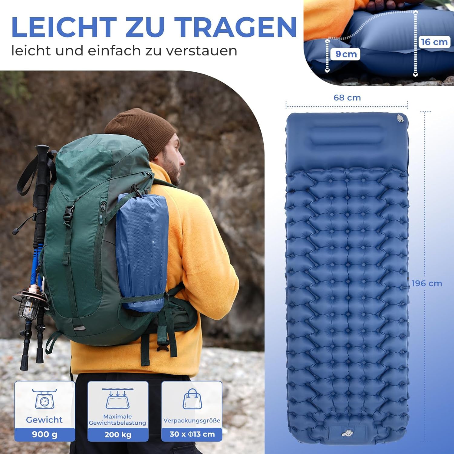 Selbstaufblasbare Isomatte für Camping | Ergonomische Isomatte