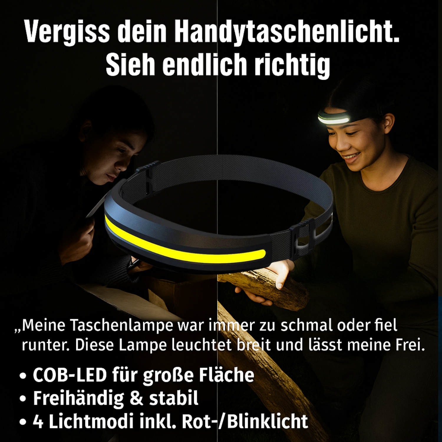 220° Stirnlampe mit 7500 mAh Akku | Superhell, USB-C, IPX6