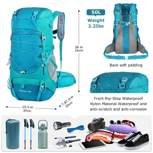 Trekking-Rucksack 50L – Nylon & verstellbare Gurte