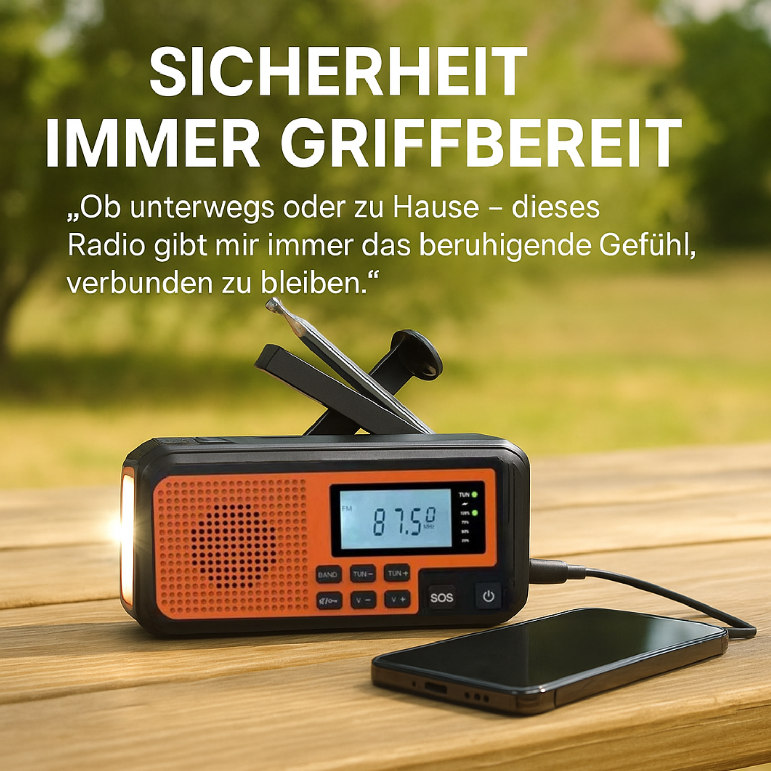 Notfallradio 4000mAh – Solar, Handkurbel, Typ-C, LED-Taschenlampe