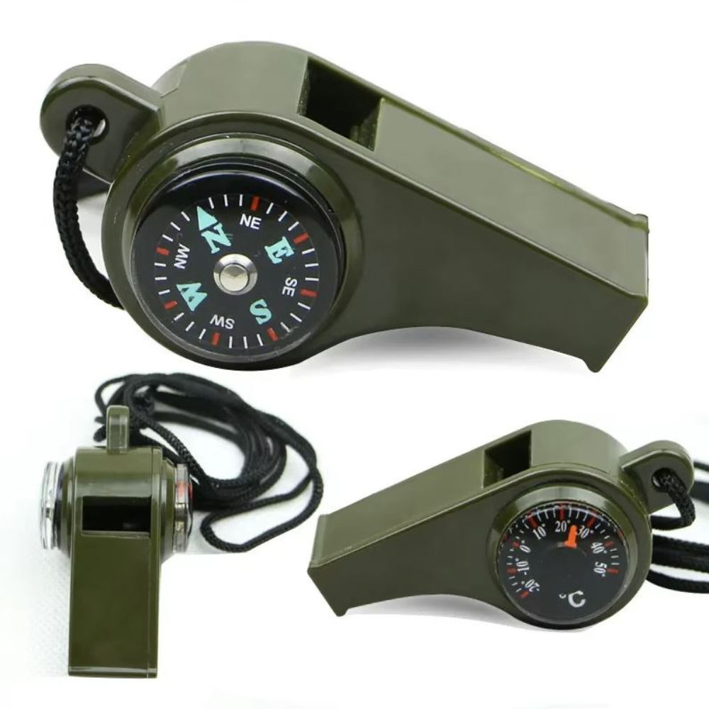 Notflöte mit Kompass und Thermometer – Praktisches Überlebenshilfsmittel