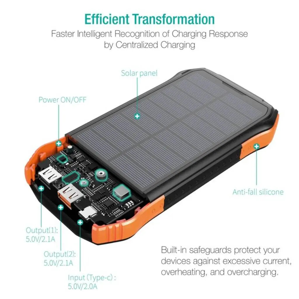 Solar Ladegerät - 26800mAh Akku, Outdoor Wasserdicht, 4 Solarpanels