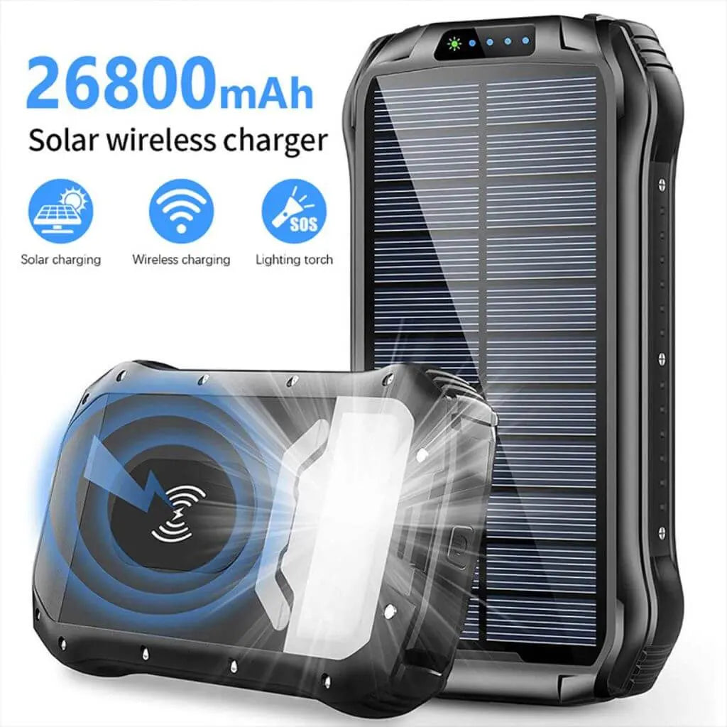 Solar Ladegerät - 26800mAh Akku, Outdoor Wasserdicht, 4 Solarpanels