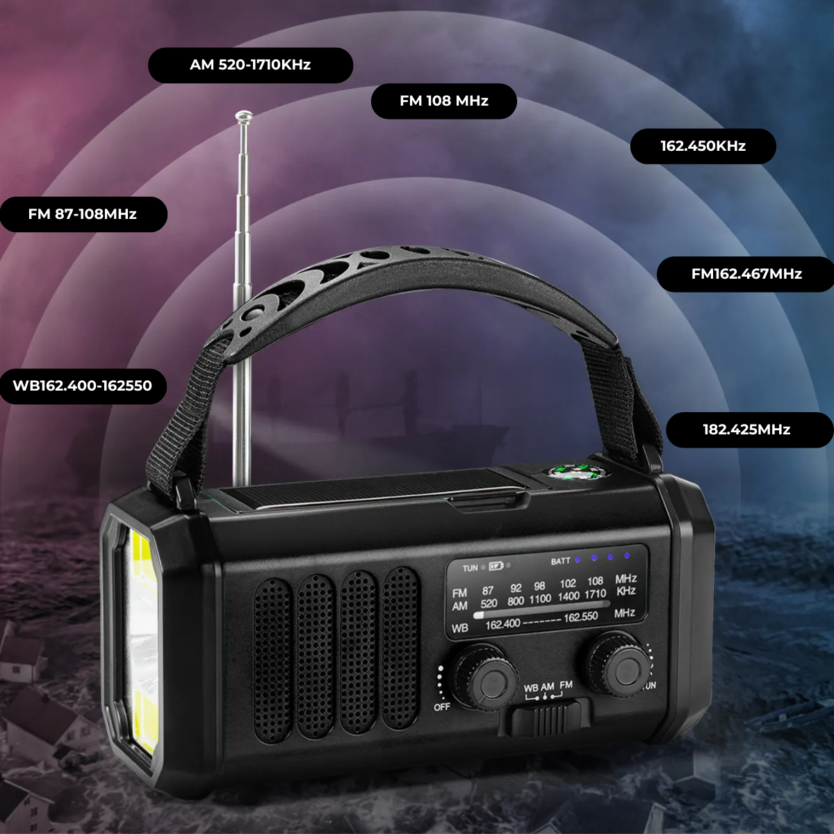 Notfallradio 10000mAh – Solar, Handkurbel & USB