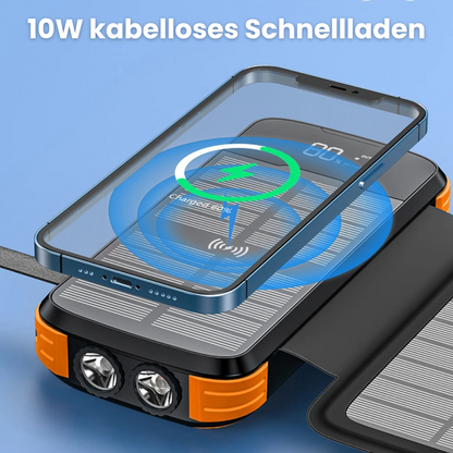 Solar-Powerbank 20000mAh – 4 Panels, LED & kabelloses Laden