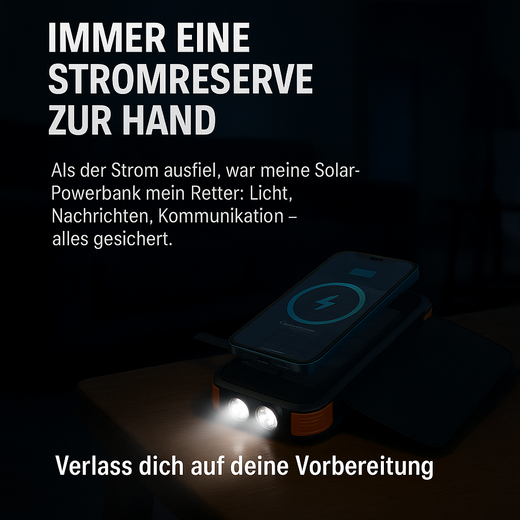 Solar-Powerbank 20000mAh – 4 Panels, LED & kabelloses Laden