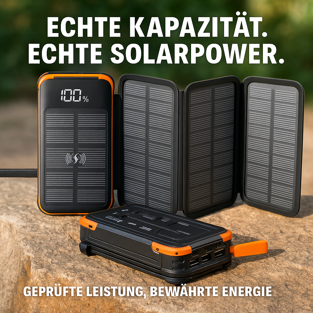 Solar Ladegerät 20000mAh – 4 Panels, LED, Schnellladen