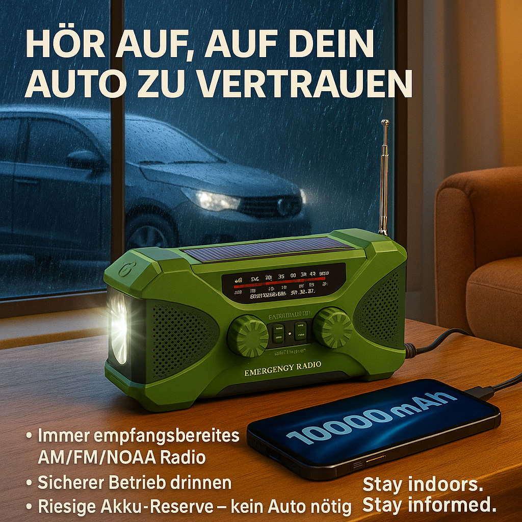 Notfallradio 10000mAh – Solar, Handkurbel, LED & SOS