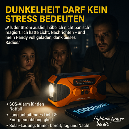 Notfallradio 10000mAh – Solar, Handkurbel, LED & SOS