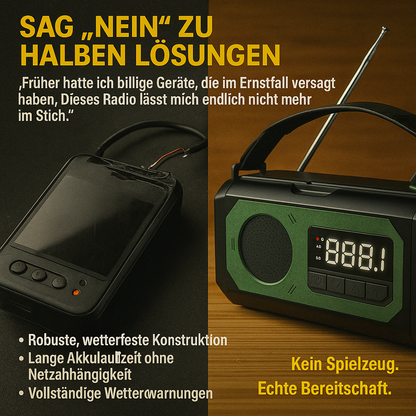 Notfallradio 12000mAh – Solar, Handkurbel, LED & USB