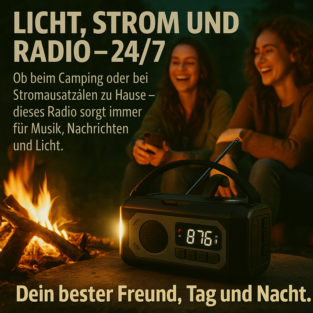 Notfallradio 12000mAh – Solar, Handkurbel, LED & USB