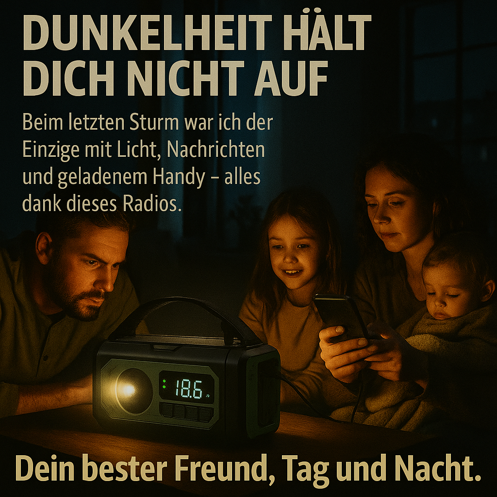 Notfallradio 12000mAh – Solar, Handkurbel, LED & USB