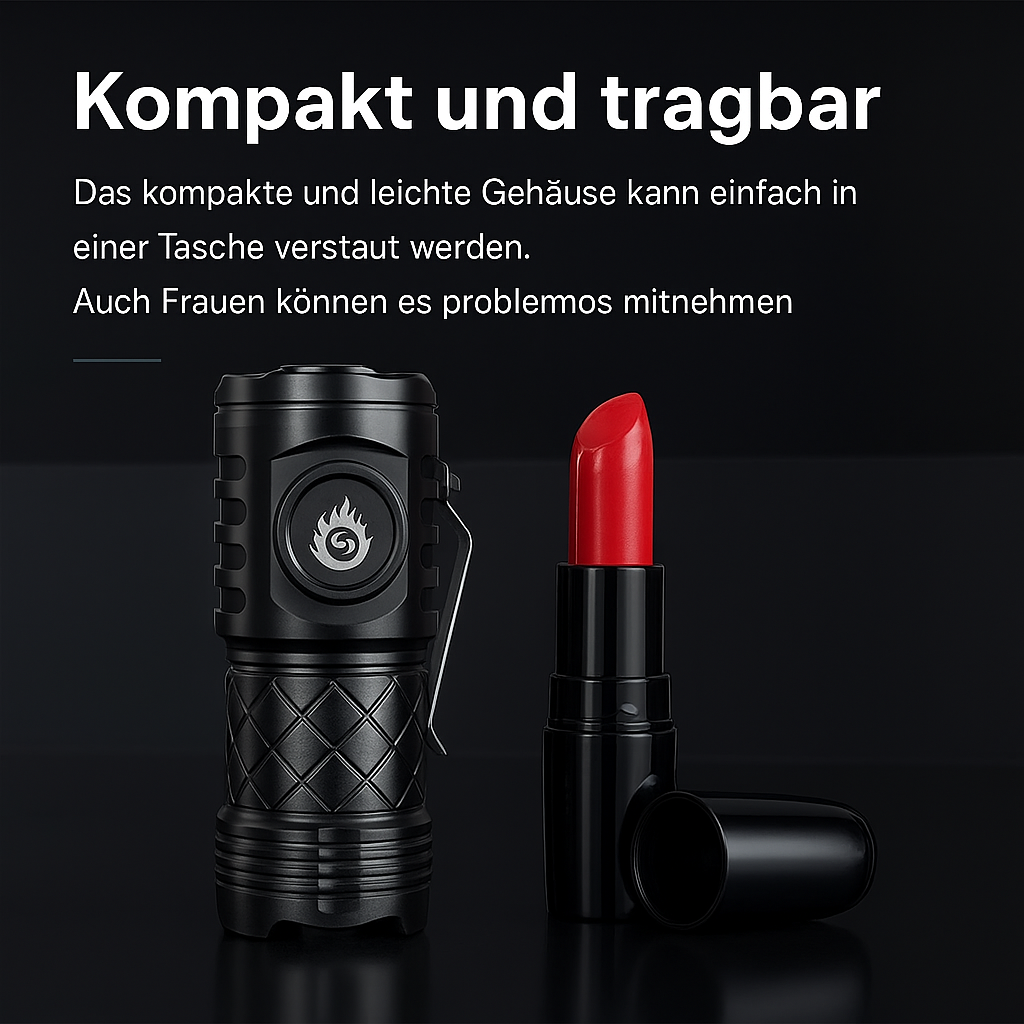 Kompakte Taschenlampe 2000lm – Outdoor & Notfalllampe, USB-C aufladbar