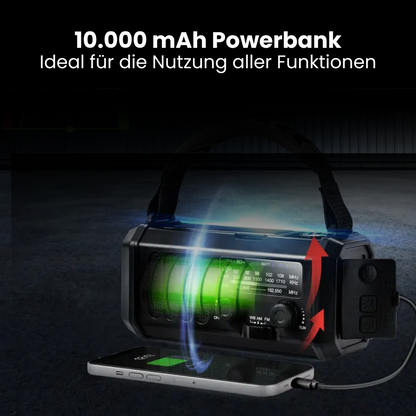 Notfallradio 10000mAh – Solar, Handkurbel & USB