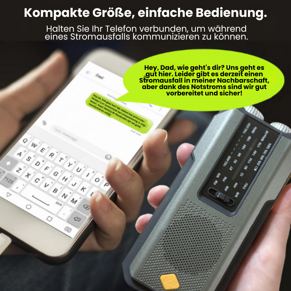 Notfallradio 2000mAh – Handkurbel, Solar, USB & SOS