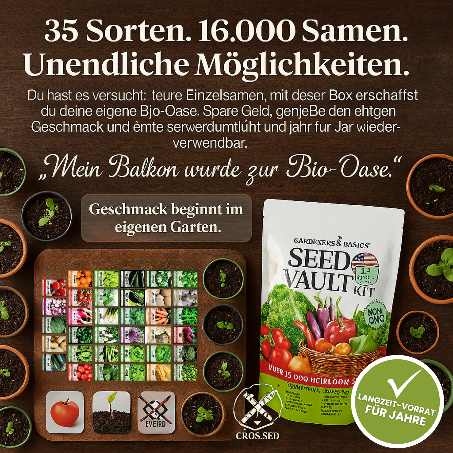 NOTFALLPRO Garten-Set – 35 Sorten Bio-Gemüsesamen (16.000+ Samen) für deine Ernährungssicherheit & Selbstversorgung