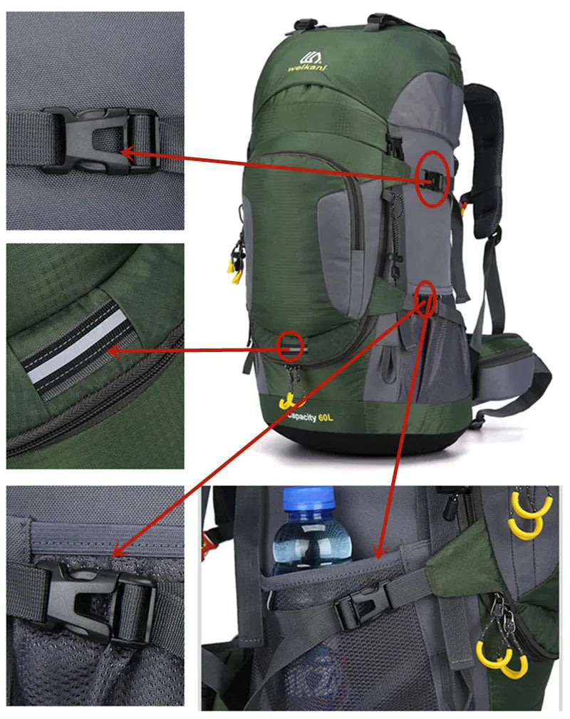 Outdoor-Rucksack 60L – Nylon & mehrere Fächer