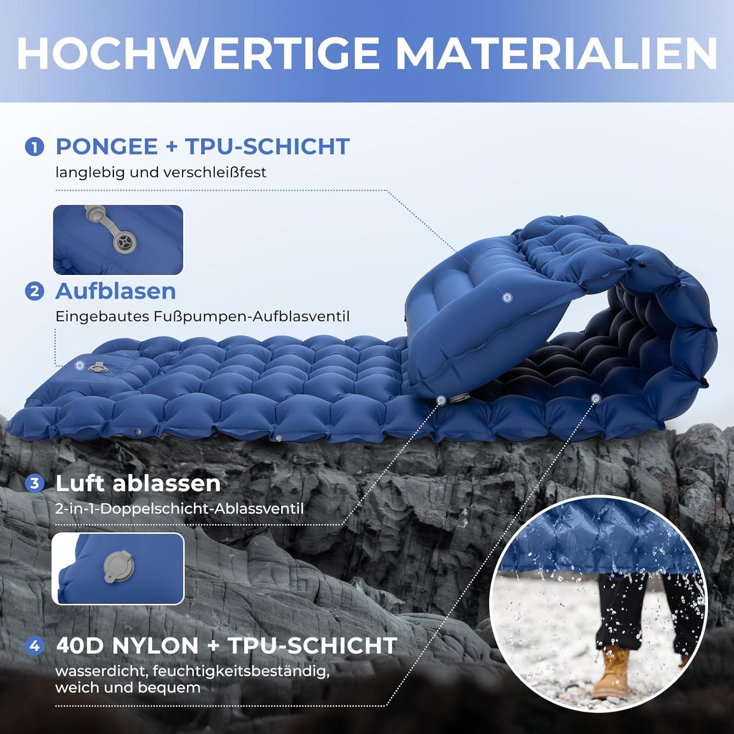 Selbstaufblasbare Isomatte für Camping |  Ergonomische Isomatte