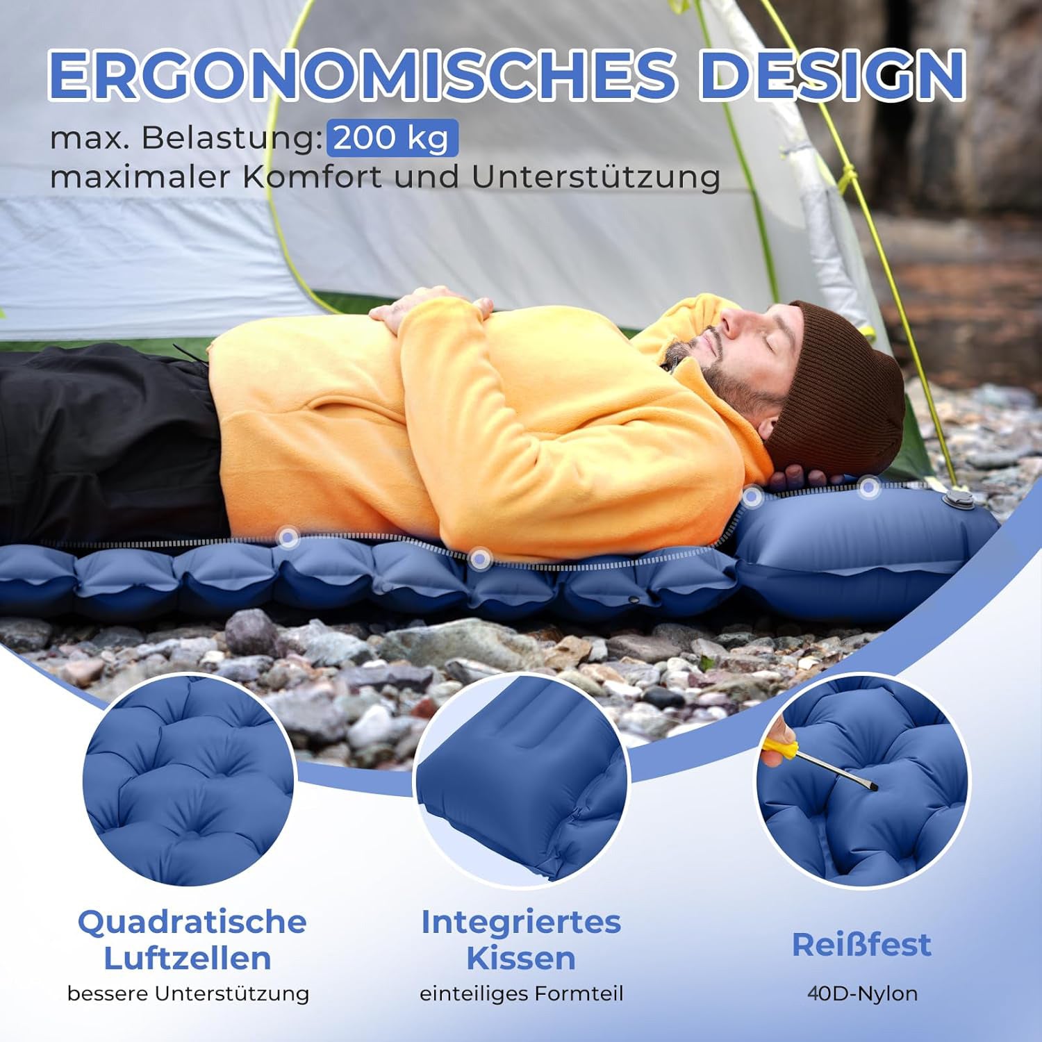 Selbstaufblasbare Isomatte für Camping |  Ergonomische Isomatte