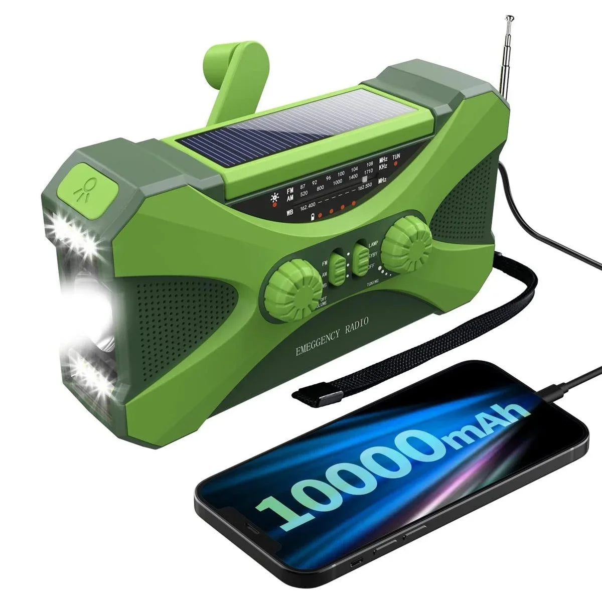 Notfallradio 10000mAh – Solar, Handkurbel, LED & SOS