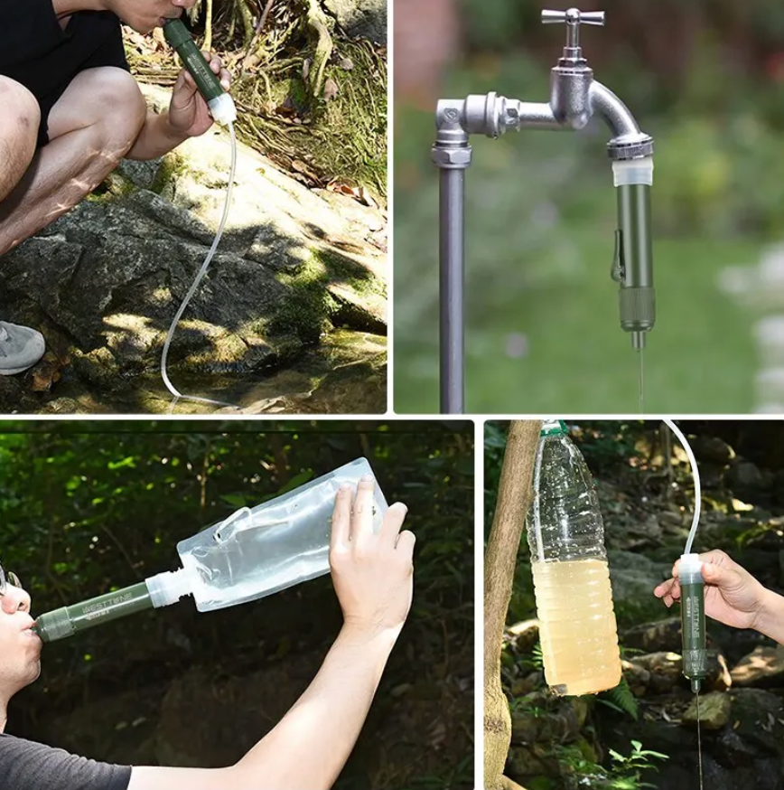 Mini Camping Wasserfilter – Kompakt + Wasserbeutel für sauberes Trinkwasser