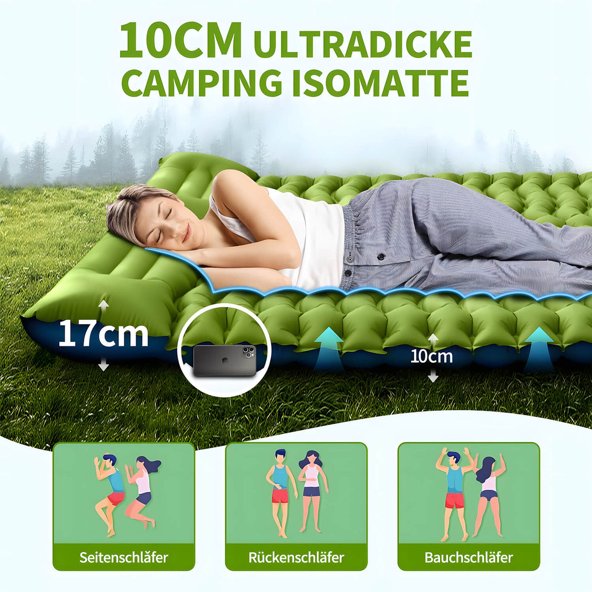Selbstaufblasende Isomatte für 2 Personen – 10 cm