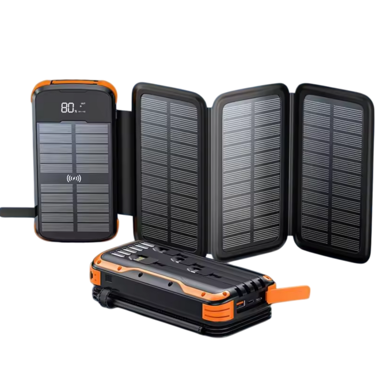Solar-Powerbank 20000mAh – 4 Panels, LED & kabelloses Laden