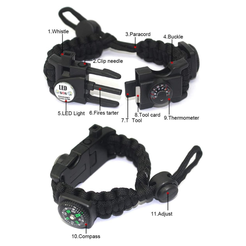 Paracord Armband – 8-in-1 Survival-Armband für Outdoor-Abenteuer - LED