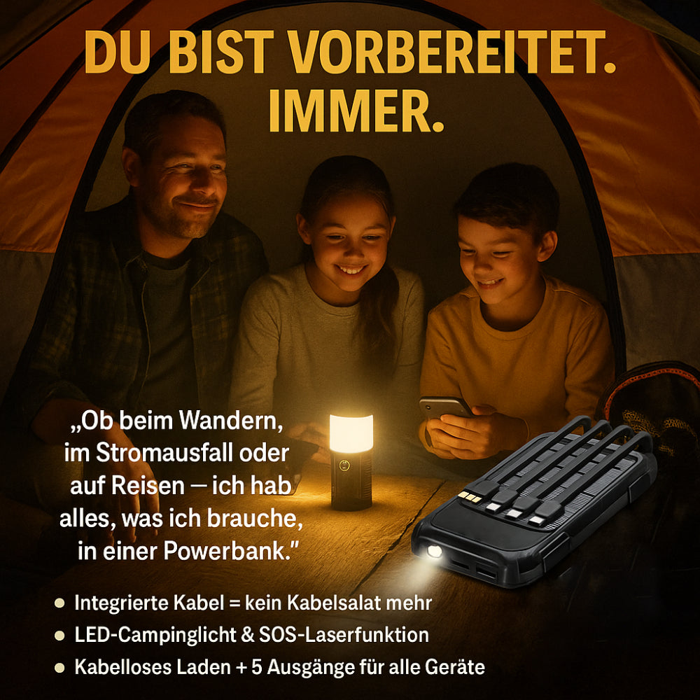 Solar Ladegerät 200000mAh – Integrierte Kabel & LED-Anzeige