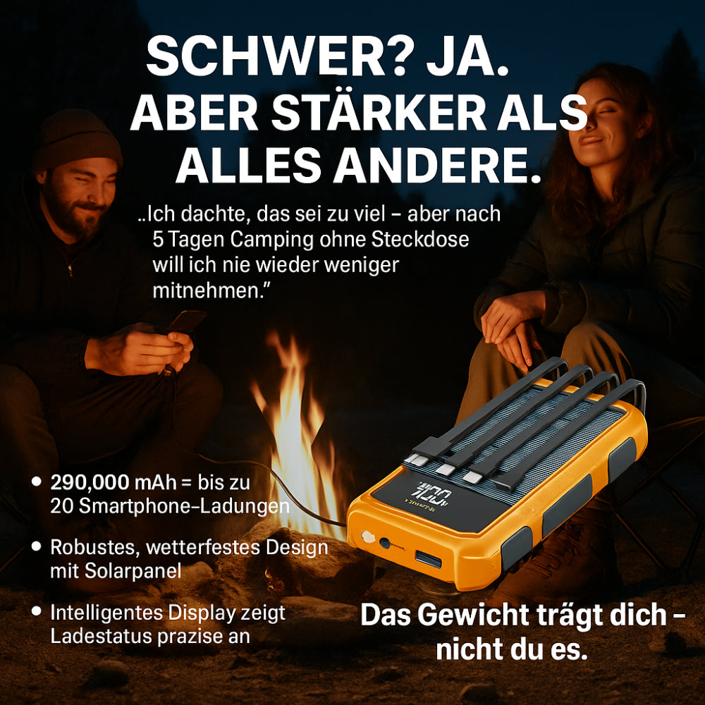 Solar Ladegerät 200000mAh – Integrierte Kabel & LED-Anzeige