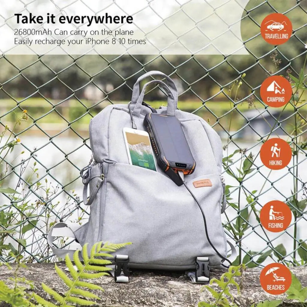 Solar Ladegerät - 26800mAh Akku, Outdoor Wasserdicht, 4 Solarpanels